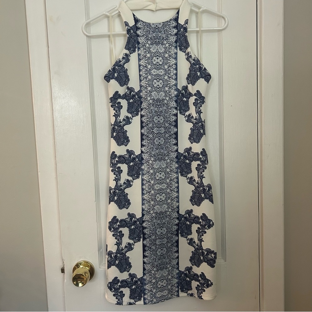 Elegant Blue and White Mini Dress